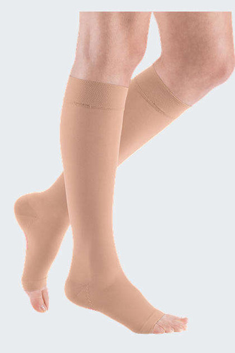 Caramel knee below compression stockings CCL2 open toe, normal length mediven elegance
