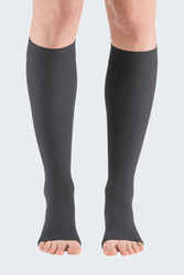 Short below knee compression stockings with open toe CCL1 anthracite mediven elegance