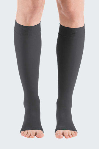 Anthracite knee below compression stockings CCL2, open toe mediven elegance