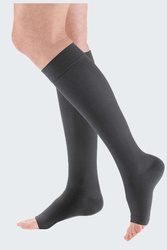 Short below knee compression stockings with open toe CCL1 anthracite mediven elegance